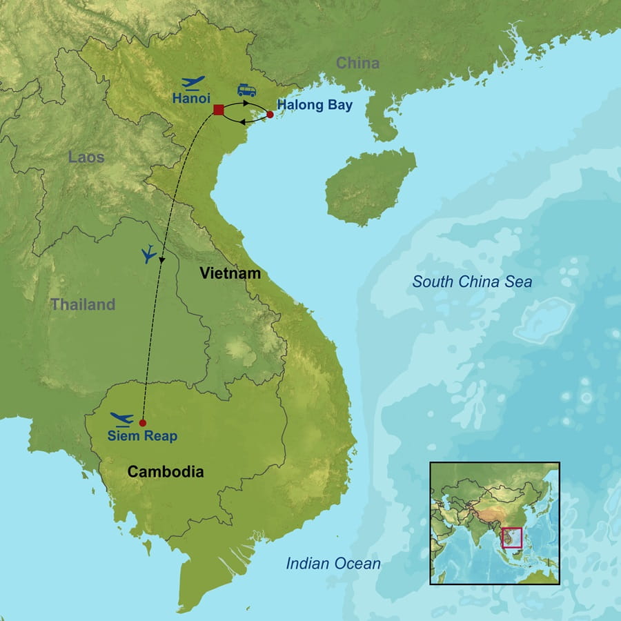 Cambodia and Vietnam map