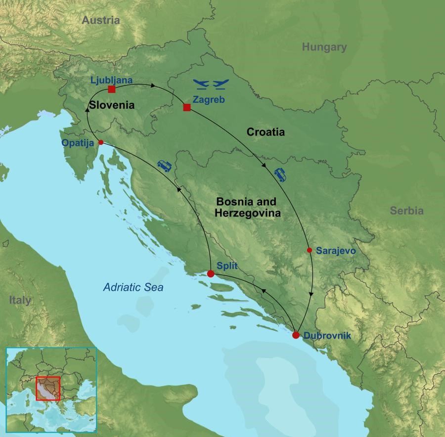 Bosnia And Herzegovina, Croatia and Slovenia map