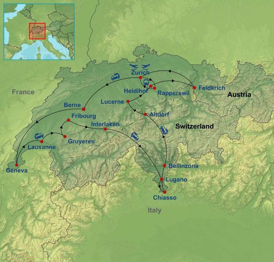 Austria and Switzerland map