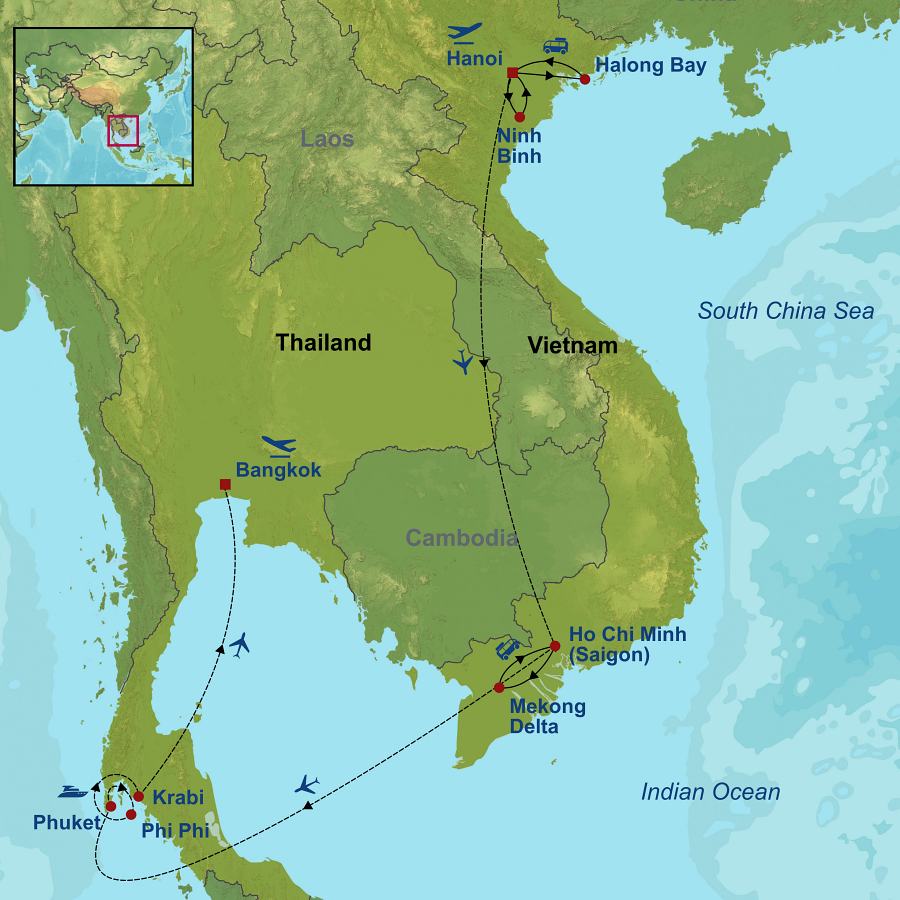 Thailand and Vietnam map